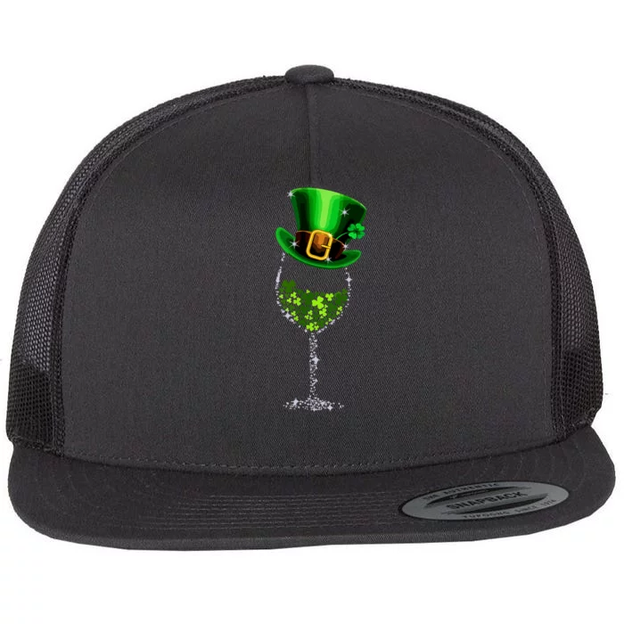 Funny Wine Glass Shamrock Irish Wine Lover St Patricks Day Flat Bill Trucker Hat