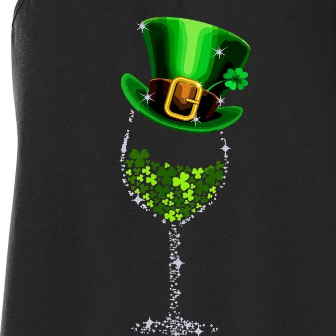 Funny Wine Glass Shamrock Irish Wine Lover St Patricks Day Women's Racerback Tank