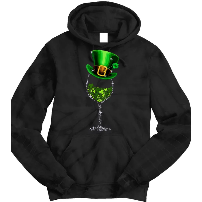 Funny Wine Glass Shamrock Irish Wine Lover St Patricks Day Tie Dye Hoodie