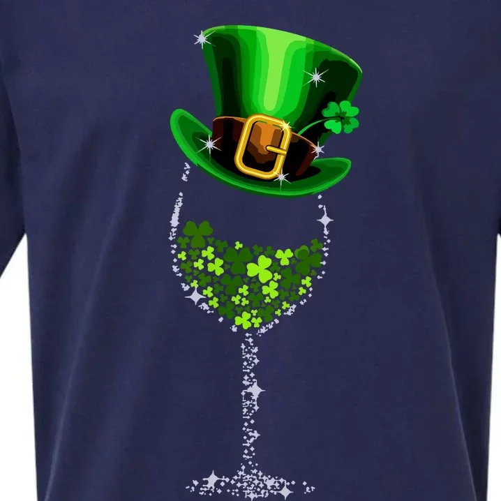 Funny Wine Glass Shamrock Irish Wine Lover St Patricks Day Sueded Cloud Jersey T-Shirt