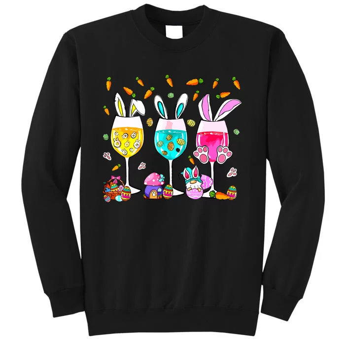 Funny Wine Glasses Bunny With Egg Basket Spring Easter Women Tall Sweatshirt