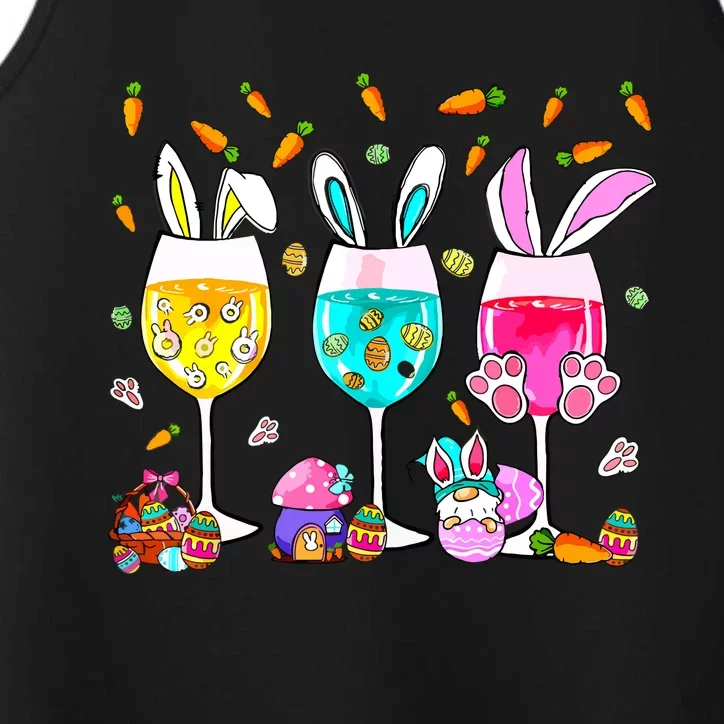 Funny Wine Glasses Bunny With Egg Basket Spring Easter Women Performance Tank