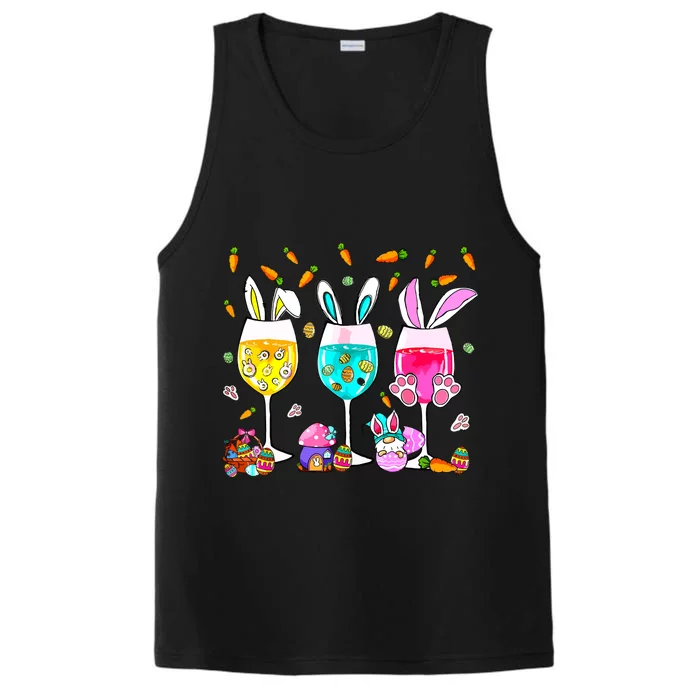 Funny Wine Glasses Bunny With Egg Basket Spring Easter Women Performance Tank