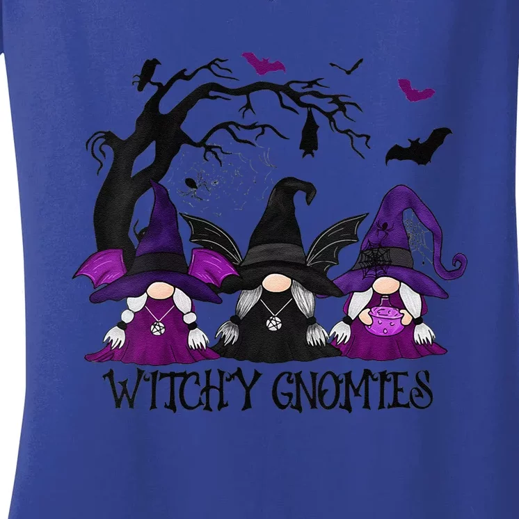 Funny Witchy Gnomies Funny Gnome Halloween Matching Costume Women's V-Neck T-Shirt