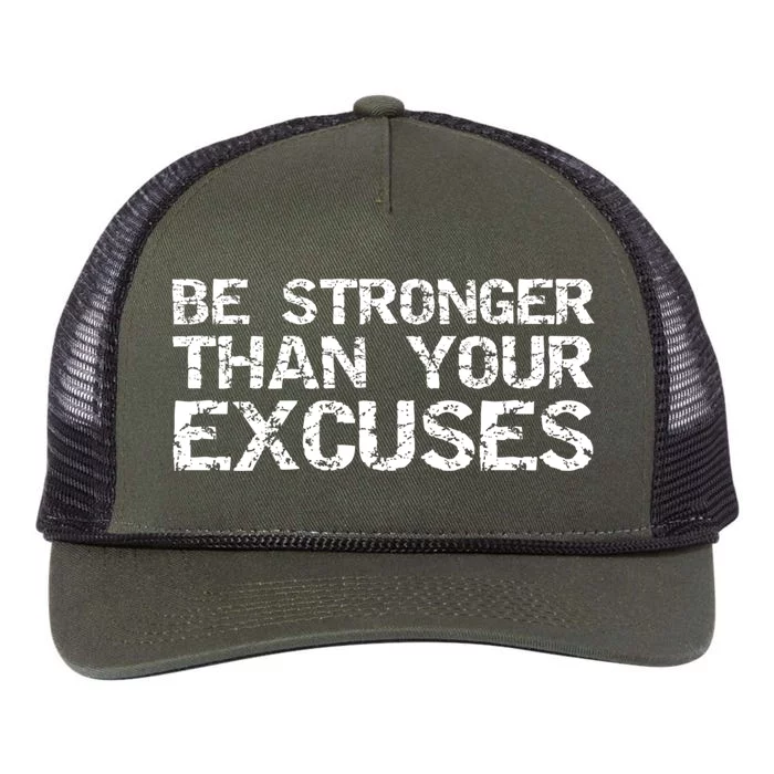 Funny Workout Gift Distressed Be Stronger Than Your Excuses Gift Retro Rope Trucker Hat Cap