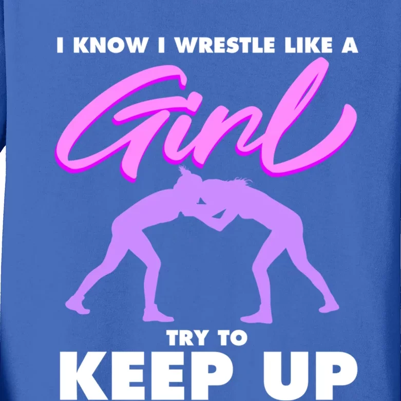 Funny Wrestler Gift Cool Female Wrestling Lover Athlete Gift Kids Long Sleeve Shirt