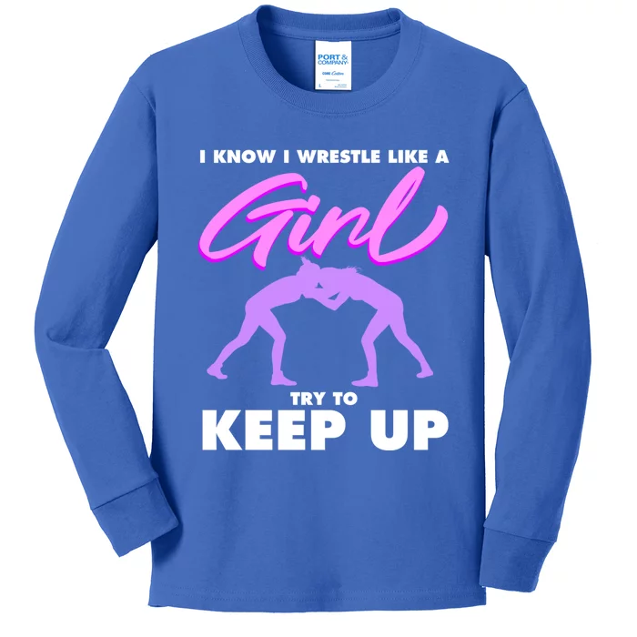 Funny Wrestler Gift Cool Female Wrestling Lover Athlete Gift Kids Long Sleeve Shirt