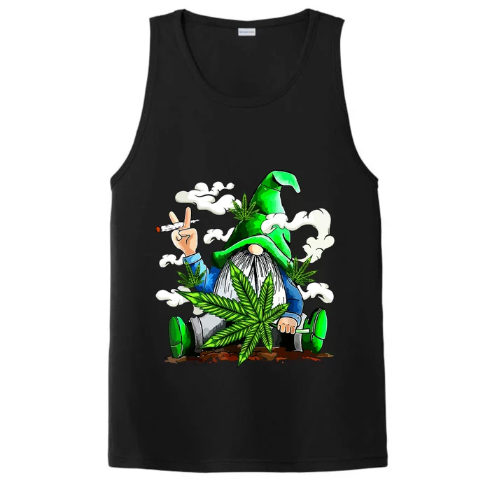 Funny Weed Gnome Marijuana Pot Leaf 420 St Patricks Day Performance Tank