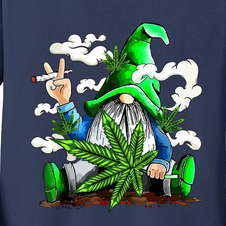 Funny Weed Gnome Marijuana Pot Leaf 420 St Patricks Day Kids Long Sleeve Shirt