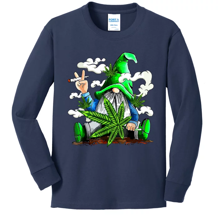 Funny Weed Gnome Marijuana Pot Leaf 420 St Patricks Day Kids Long Sleeve Shirt