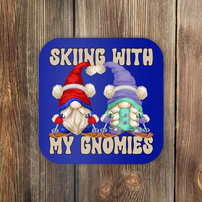 Funny Winter Gnome Ski Mom And Dad Skiing With My Gnomies Cute Gift Coaster