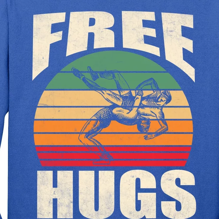 Funny Wrestling Gift Funny Free Hugs Wrestling Gift Tall Long Sleeve T-Shirt