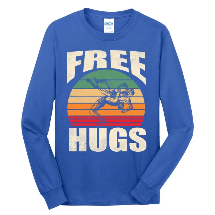 Funny Wrestling Gift Funny Free Hugs Wrestling Gift Tall Long Sleeve T-Shirt