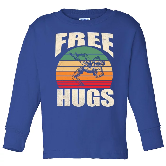 Funny Wrestling Gift Funny Free Hugs Wrestling Gift Toddler Long Sleeve Shirt