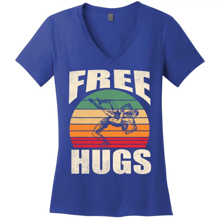 Funny Wrestling Gift Funny Free Hugs Wrestling Gift Women's V-Neck T-Shirt