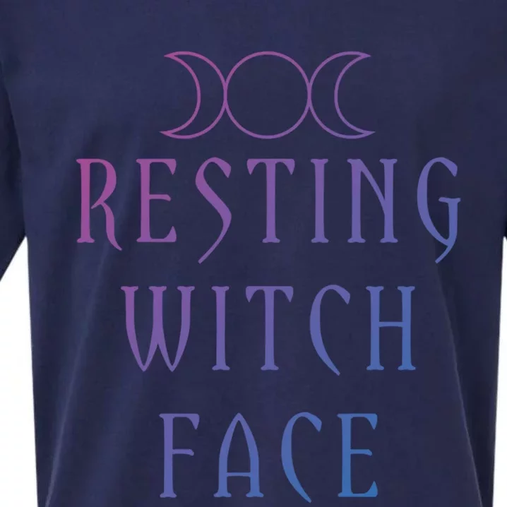 Funny Wiccan Goddess Moon Resting Witch Face Pagan Gift Sueded Cloud Jersey T-Shirt