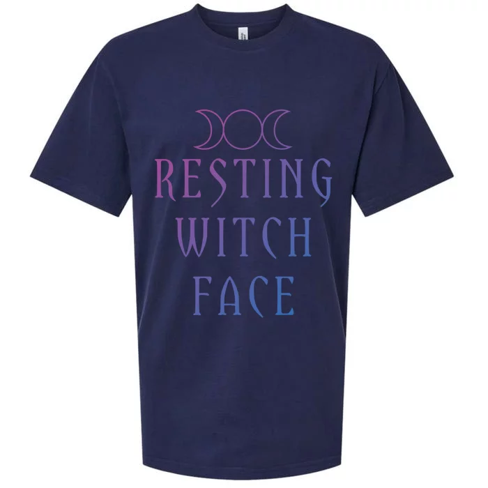 Funny Wiccan Goddess Moon Resting Witch Face Pagan Gift Sueded Cloud Jersey T-Shirt