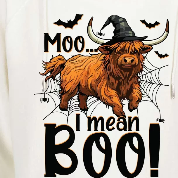 Funny Witch Highland Cow Halloween Costume Moo I Mean Boo Sweat Womens Funnel Neck Pullover Hood