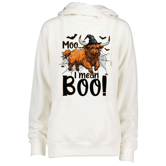 Funny Witch Highland Cow Halloween Costume Moo I Mean Boo Sweat Womens Funnel Neck Pullover Hood