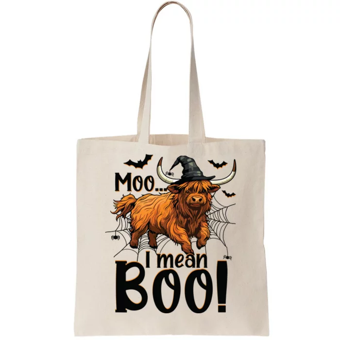 Funny Witch Highland Cow Halloween Costume Moo I Mean Boo Sweat Tote Bag