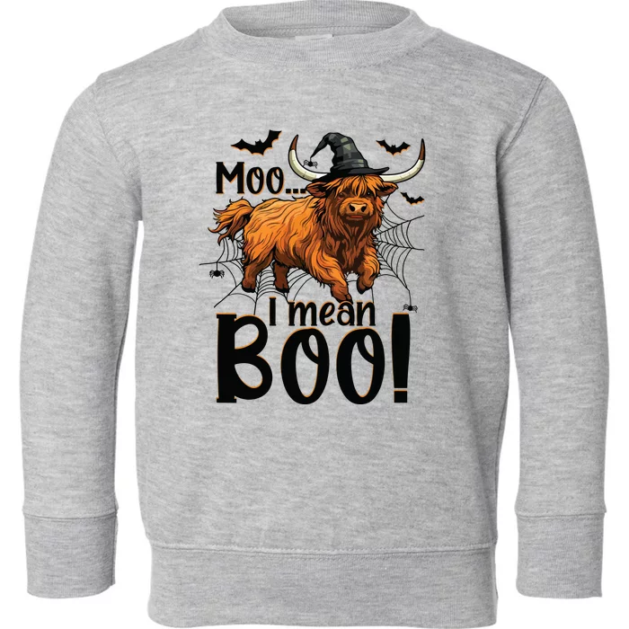 Funny Witch Highland Cow Halloween Costume Moo I Mean Boo Sweat Toddler Sweatshirt