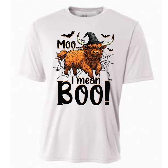 Funny Witch Highland Cow Halloween Costume Moo I Mean Boo Sweat Cooling Performance Crew T-Shirt