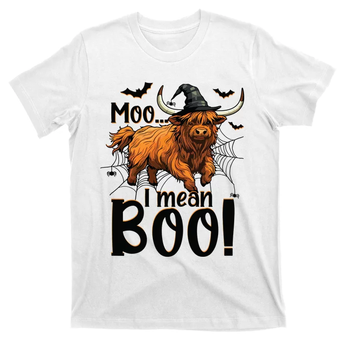 Funny Witch Highland Cow Halloween Costume Moo I Mean Boo Sweat T-Shirt