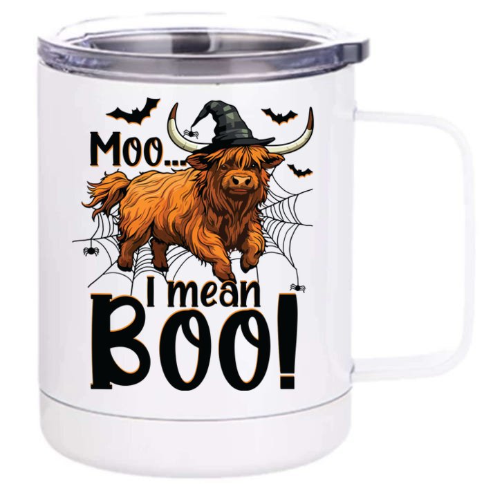 Funny Witch Highland Cow Halloween Costume Moo I Mean Boo Sweat Front & Back 12oz Stainless Steel Tumbler Cup