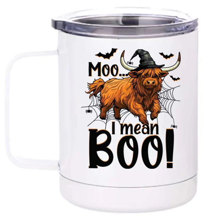 Funny Witch Highland Cow Halloween Costume Moo I Mean Boo Sweat Front & Back 12oz Stainless Steel Tumbler Cup