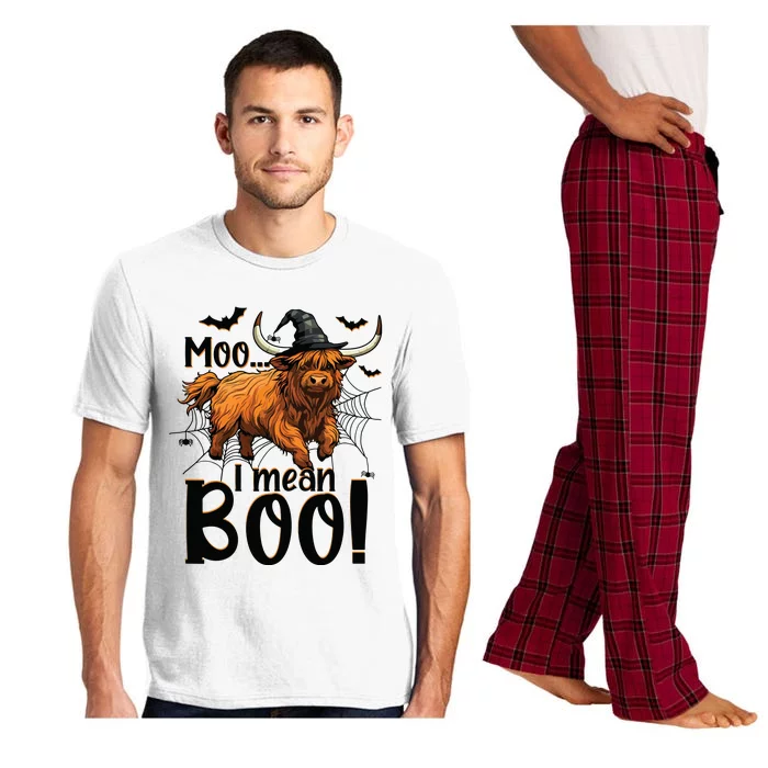 Funny Witch Highland Cow Halloween Costume Moo I Mean Boo Sweat Pajama Set