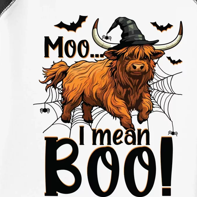 Funny Witch Highland Cow Halloween Costume Moo I Mean Boo Sweat Infant Baby Jersey Bodysuit