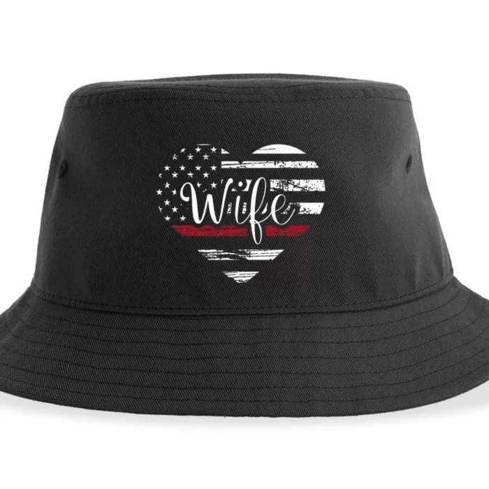 Firefighter Wife Heart Thin Red Line USA Flag Sustainable Bucket Hat