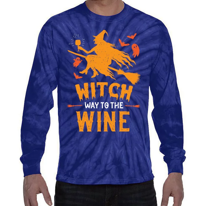 Funny Witch Halloween Costume. Witch Way To The Wine Tie-Dye Long Sleeve Shirt