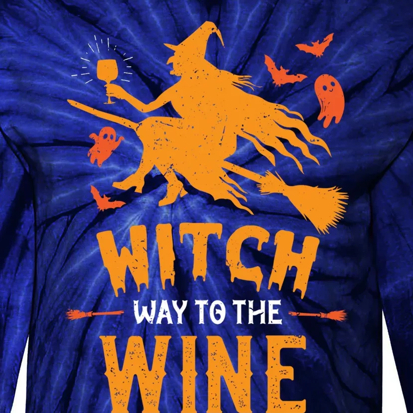 Funny Witch Halloween Costume. Witch Way To The Wine Tie-Dye Long Sleeve Shirt