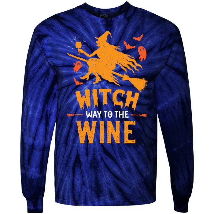 Funny Witch Halloween Costume. Witch Way To The Wine Tie-Dye Long Sleeve Shirt