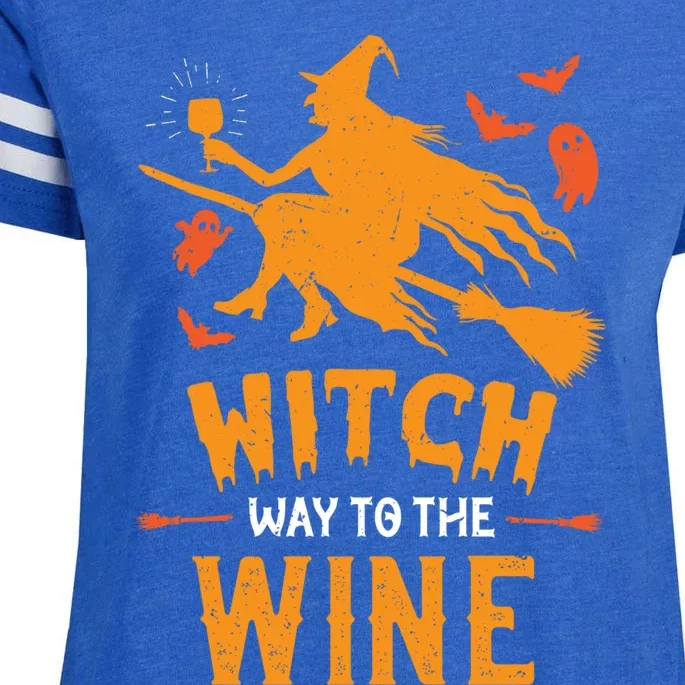 Funny Witch Halloween Costume. Witch Way To The Wine Enza Ladies Jersey Football T-Shirt