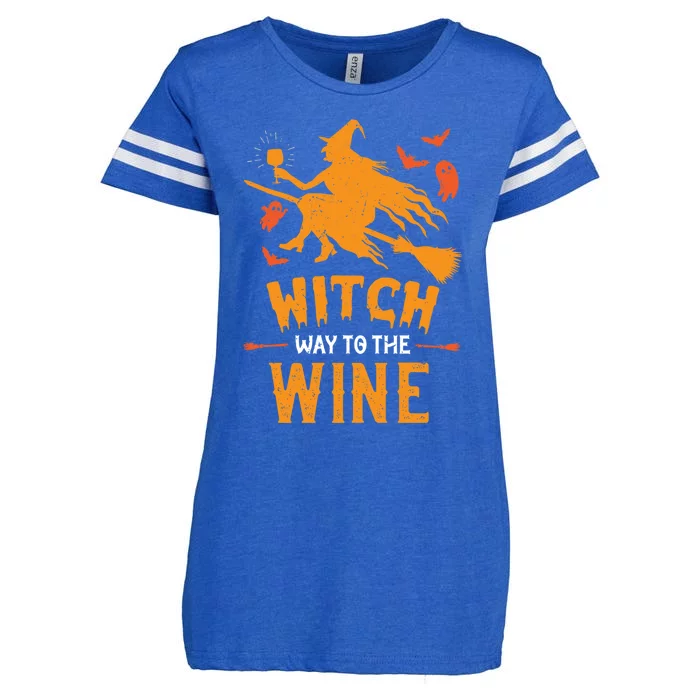 Funny Witch Halloween Costume. Witch Way To The Wine Enza Ladies Jersey Football T-Shirt