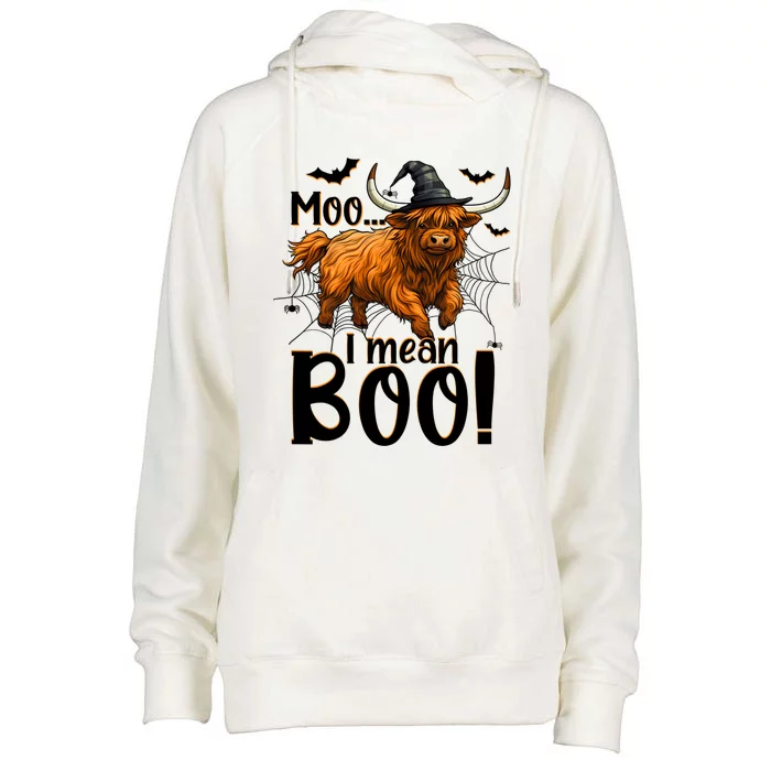 Funny Witch Highland Cow Halloween Costume Moo I Mean Boo Cool Gift Womens Funnel Neck Pullover Hood