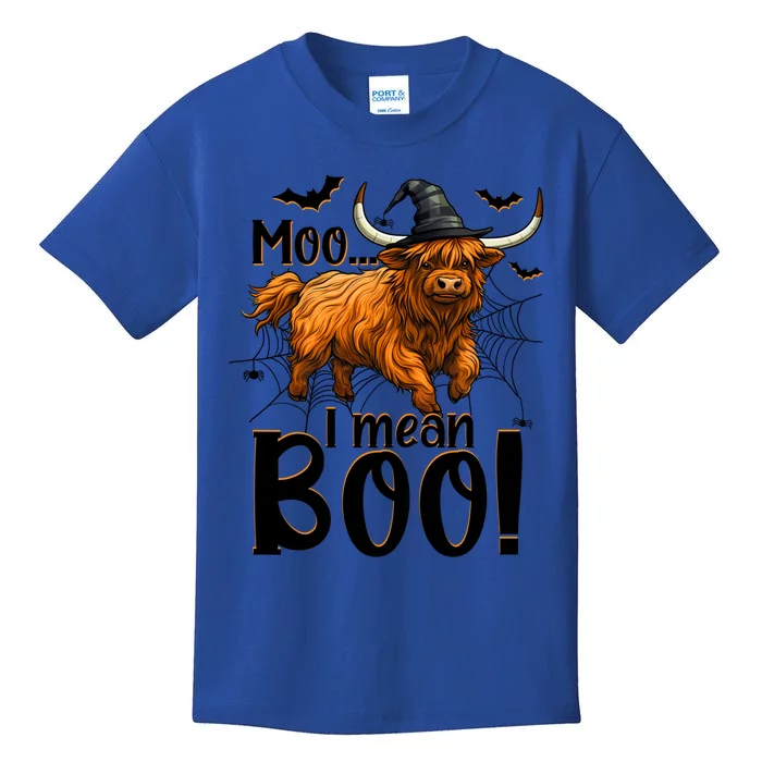 Funny Witch Highland Cow Halloween Costume Moo I Mean Boo Cool Gift Kids T-Shirt