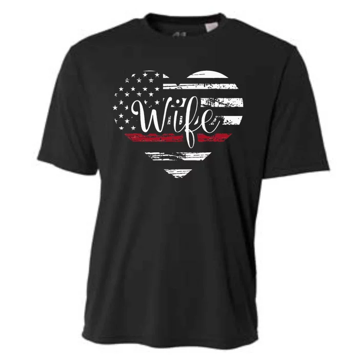 Firefighter Wife Heart Thin Red Line USA Flag Cooling Performance Crew T-Shirt