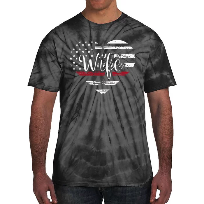 Firefighter Wife Heart Thin Red Line USA Flag Tie-Dye T-Shirt