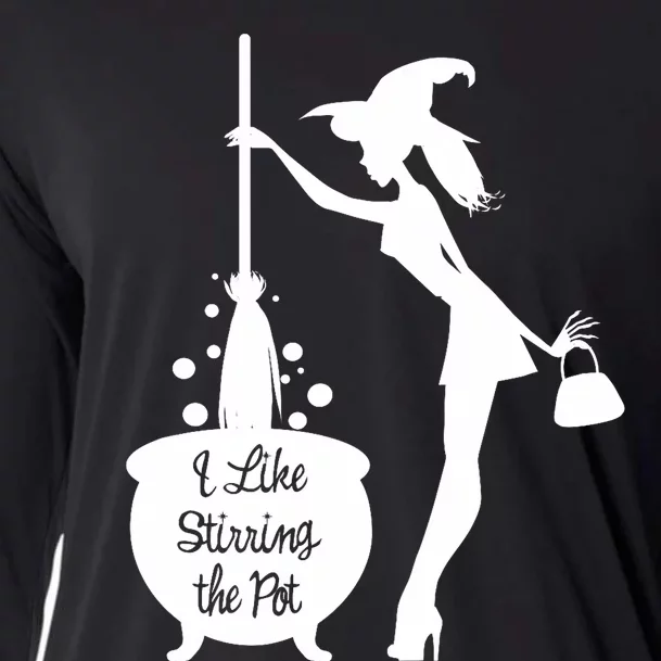 Funny Witch Halloween I Like Stirring The Pot Cooling Performance Long Sleeve Crew