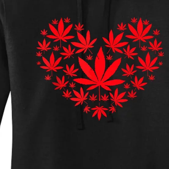 Funny Weed Heart Valentines Day Cannabis 420 Pot Stoner Women's Pullover Hoodie