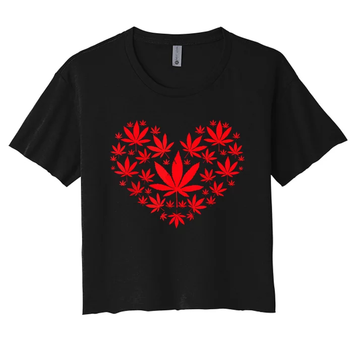 Funny Weed Heart Valentines Day Cannabis 420 Pot Stoner Women's Crop Top Tee