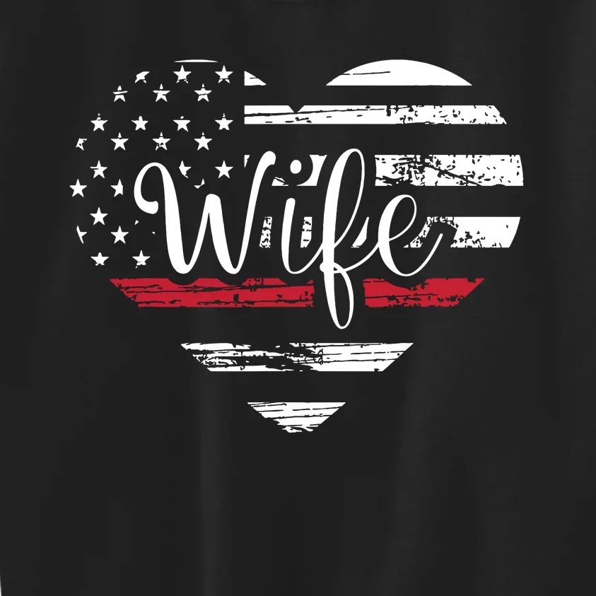 Firefighter Wife Heart Thin Red Line USA Flag Kids Sweatshirt