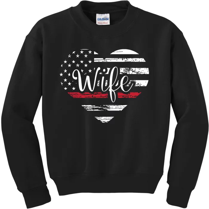 Firefighter Wife Heart Thin Red Line USA Flag Kids Sweatshirt