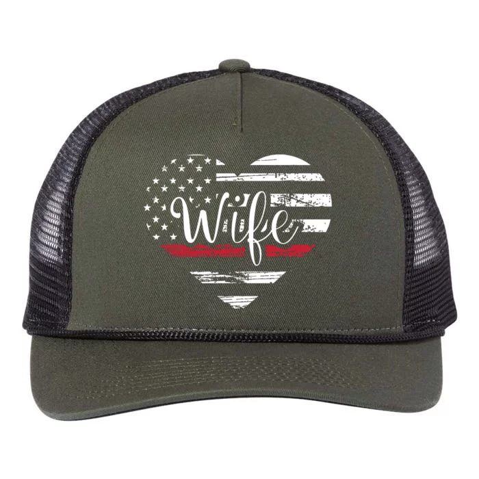 Firefighter Wife Heart Thin Red Line USA Flag Retro Rope Trucker Hat Cap