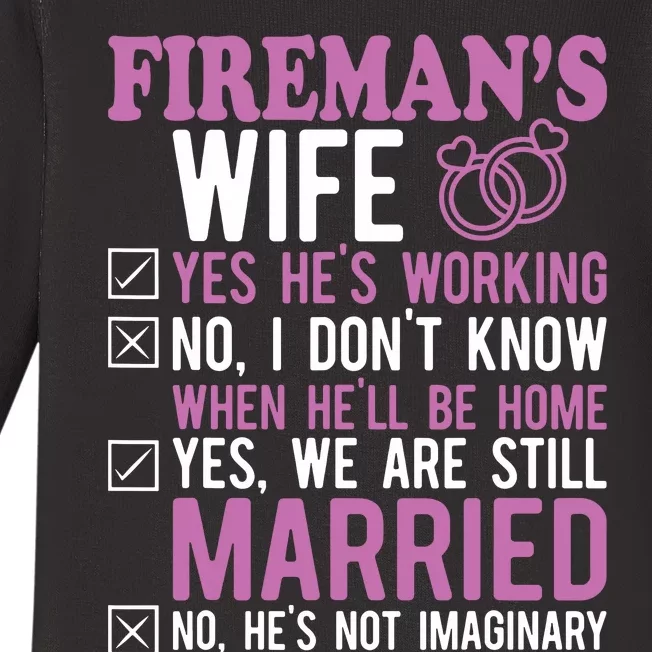 Fireman Wife Husband Couples Anniversary Funny Firefighter Baby Long Sleeve Bodysuit