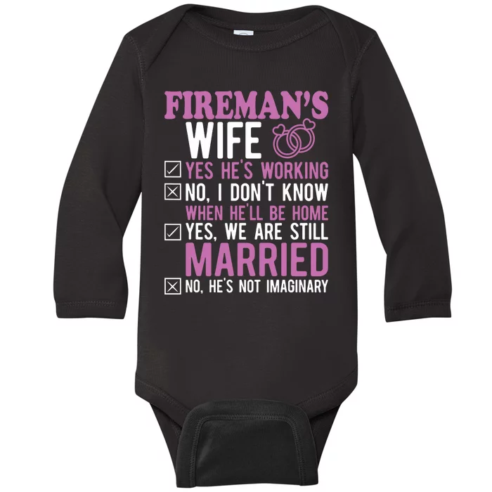 Fireman Wife Husband Couples Anniversary Funny Firefighter Baby Long Sleeve Bodysuit