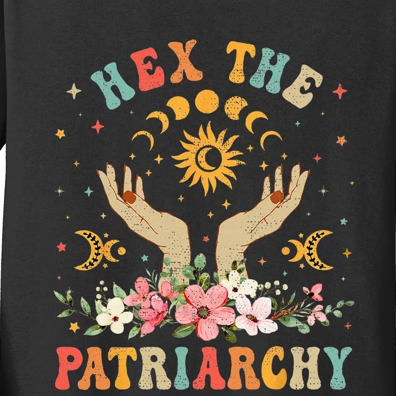 Feminist Witch Hex The Patriarchy Halloween Witch Vibes Kids Long Sleeve Shirt